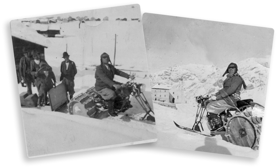 Bernardo Cantoni in sella alla sua motoslitta